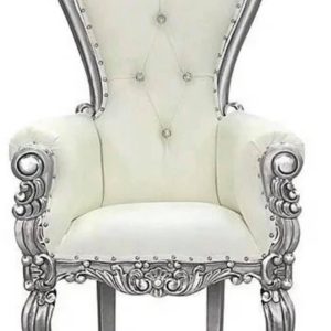 White & Silver Kids Throne Chair