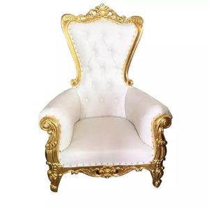White & Gold Kids Throne Chair